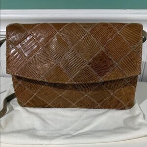 Like New Vintage 80s Palizzio Brown Lizard Skin Women Crossbody Clutch Bag